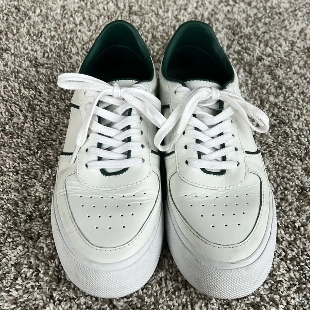 Reformation Women's Harlow Leather Sneakers in White Green Recyclable